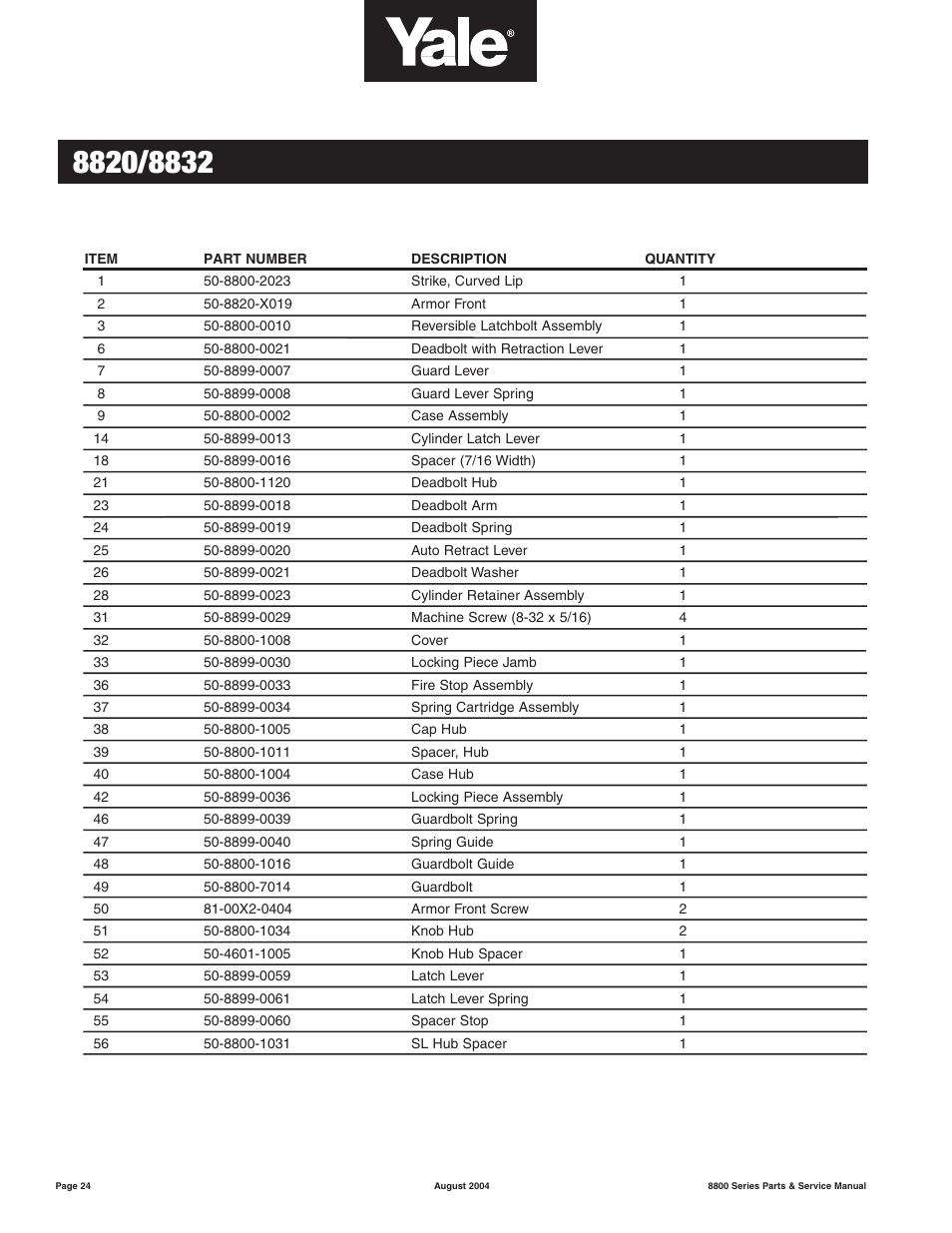 Yale MORTISE 8800 SERIES User Manual | Page 24 / 54