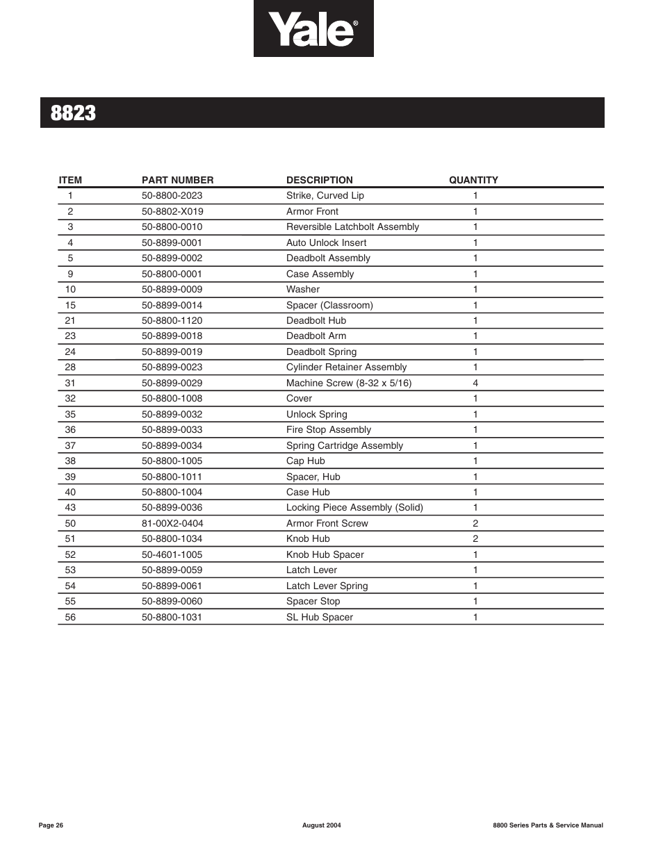 Yale MORTISE 8800 SERIES User Manual | Page 26 / 54