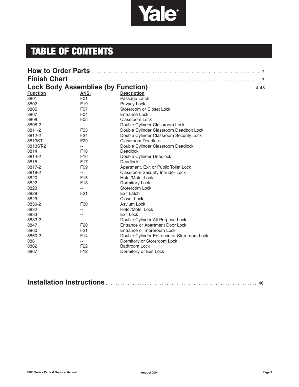 Yale MORTISE 8800 SERIES User Manual | Page 3 / 54