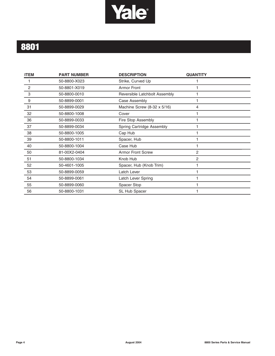 Yale MORTISE 8800 SERIES User Manual | Page 4 / 54