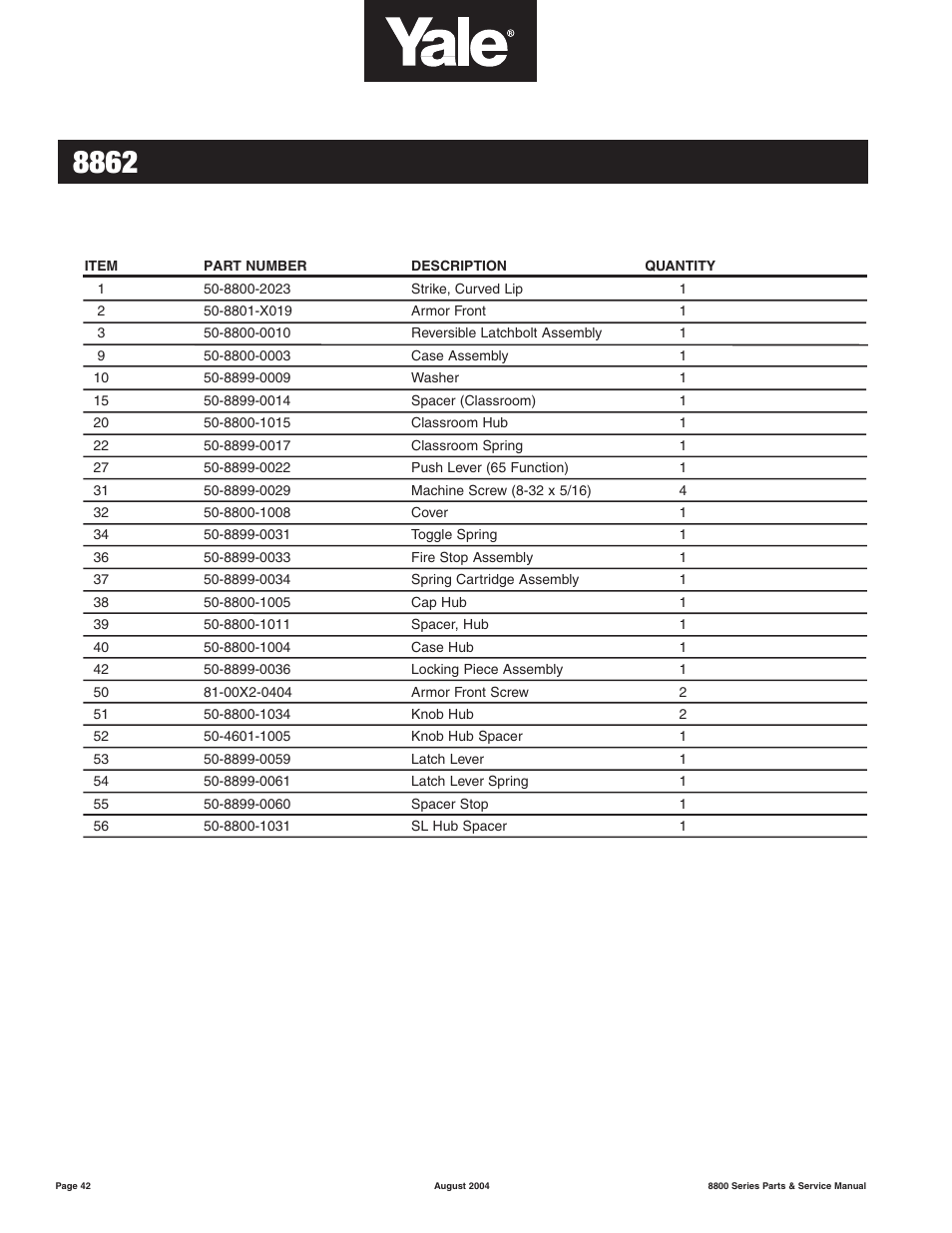 Yale MORTISE 8800 SERIES User Manual | Page 42 / 54