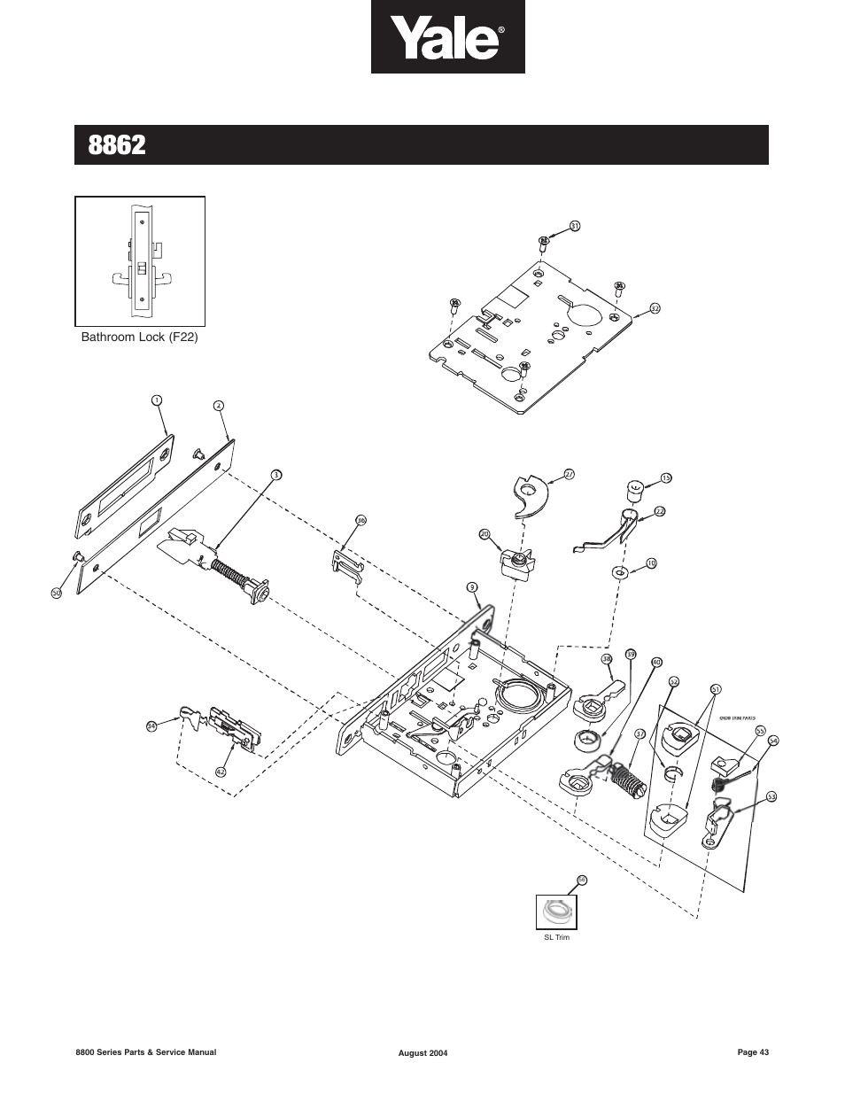 Bathroom lock (f22) | Yale MORTISE 8800 SERIES User Manual | Page 43 / 54