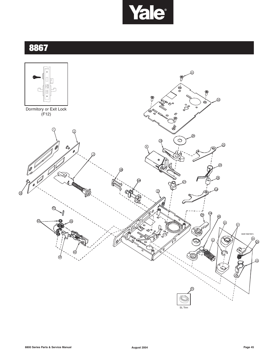Dormitory or exit lock (f12) | Yale MORTISE 8800 SERIES User Manual | Page 45 / 54