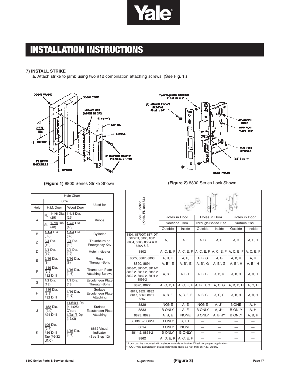 Installation instructions | Yale MORTISE 8800 SERIES User Manual | Page 47 / 54