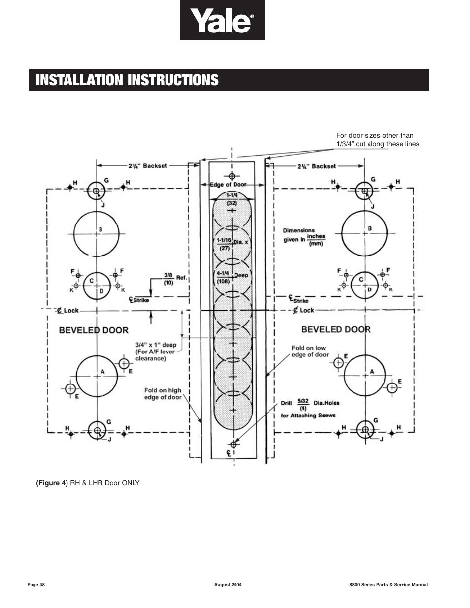 Installation instructions | Yale MORTISE 8800 SERIES User Manual | Page 48 / 54