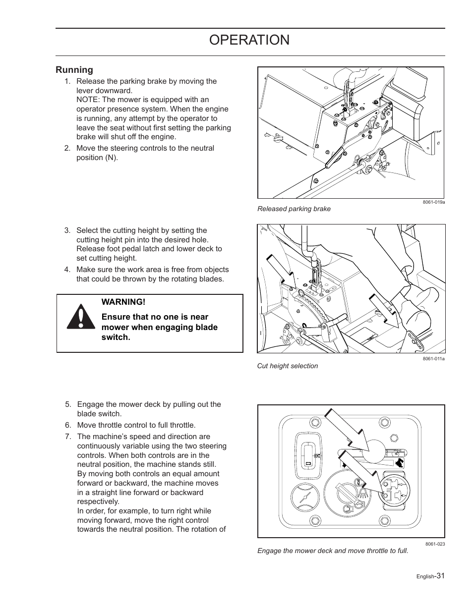 Running, Operation | Yazoo/Kees 968999727 User Manual | Page 31 / 76