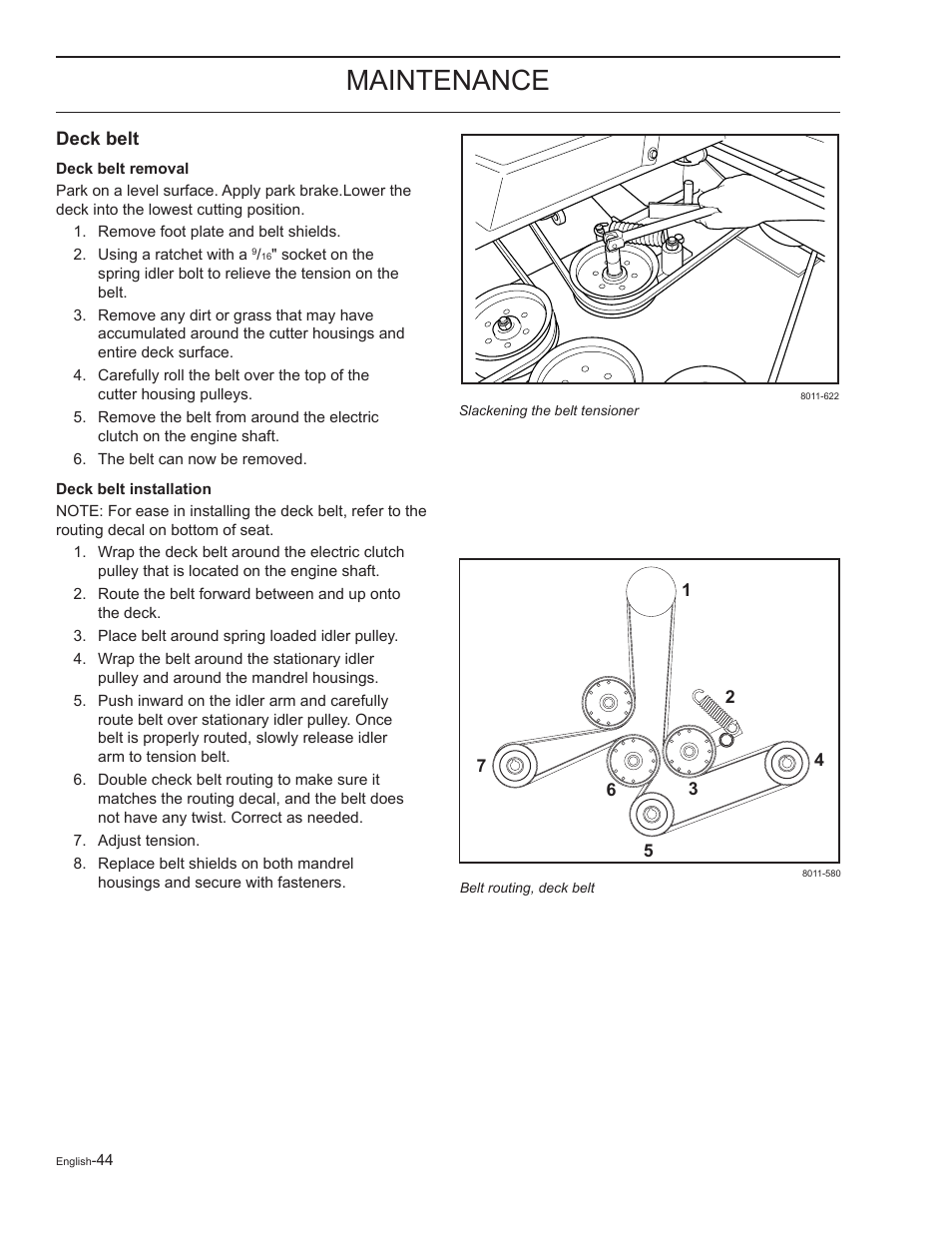 Deck belt, Maintenance | Yazoo/Kees 968999727 User Manual | Page 44 / 76