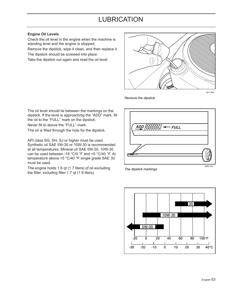 Engine oil levels, Lubrication | Yazoo/Kees 968999727 User Manual | Page 53 / 76