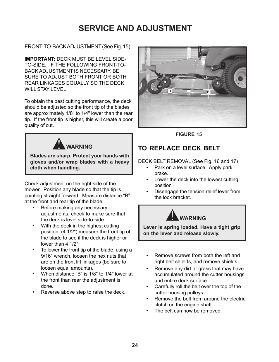 Service and adjustment | Yazoo/Kees ZCBI48180 User Manual | Page 24 / 34