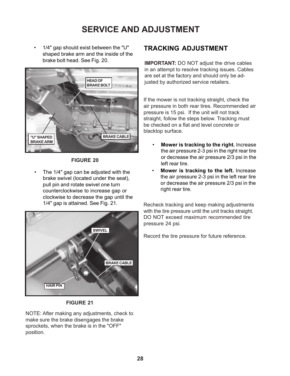 Service and adjustment, Tracking adjustment | Yazoo/Kees ZCBI48180 User Manual | Page 28 / 34