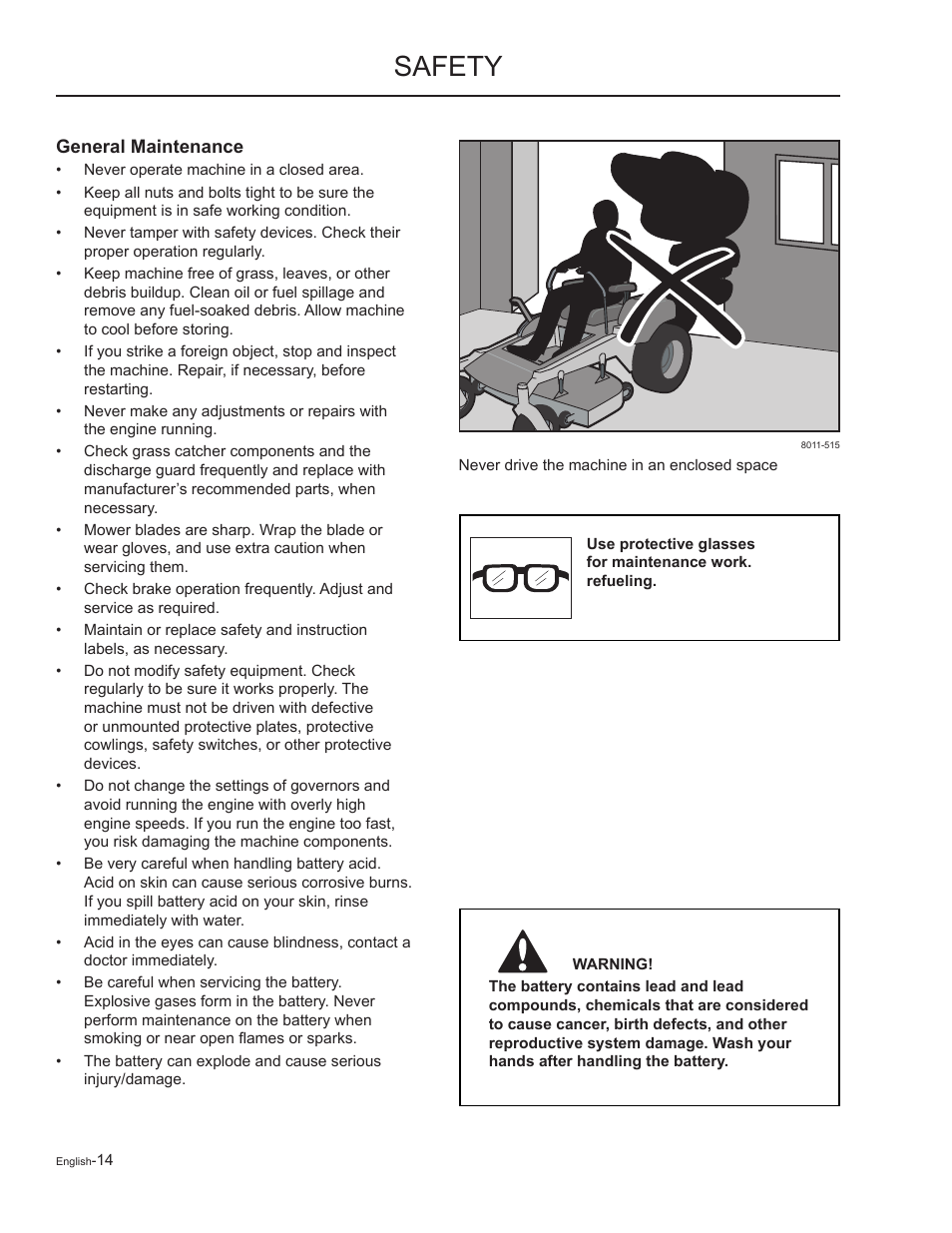 General maintenance, Safety | Yazoo/Kees ZMKW48172 User Manual | Page 14 / 68