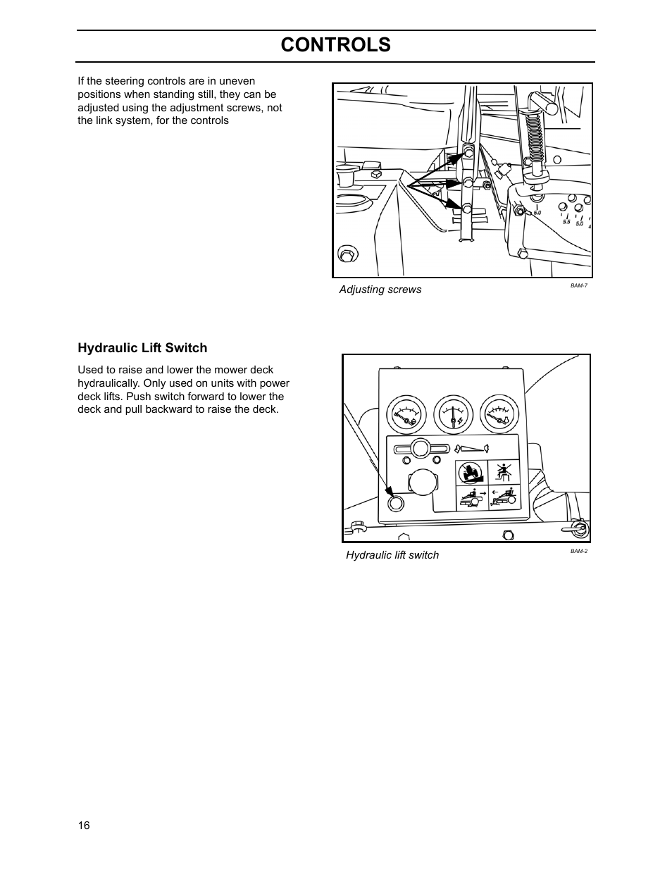 Hydraulic lift switch, Controls | Yazoo/Kees ZHDD61270 User Manual | Page 18 / 64