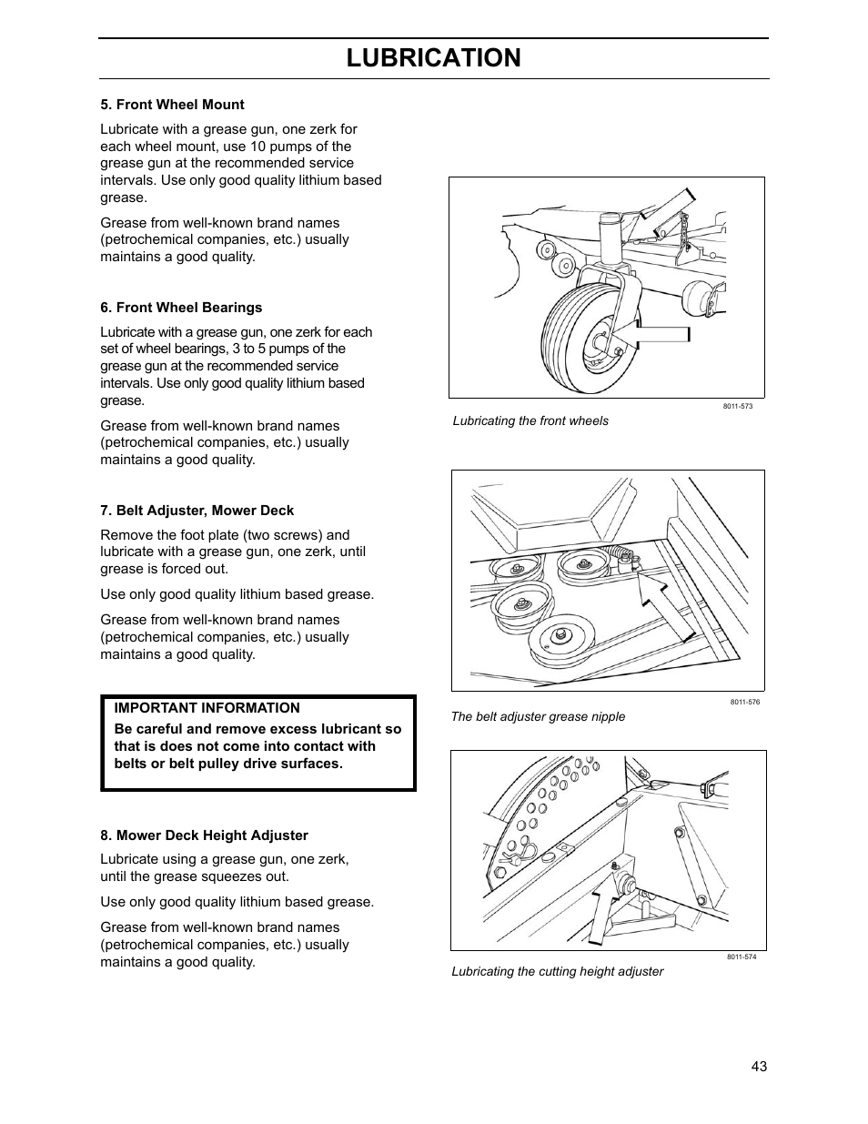 Lubrication | Yazoo/Kees ZHDD61270 User Manual | Page 45 / 64