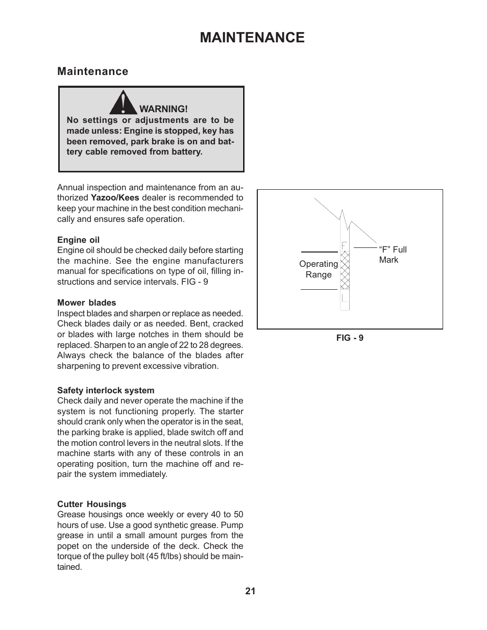 Maintenance | Yazoo/Kees ZMKW48171  EN User Manual | Page 21 / 30