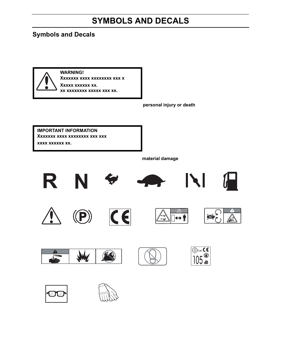 Symbols and decals | Yazoo/Kees ZEKH52240 User Manual | Page 7 / 80