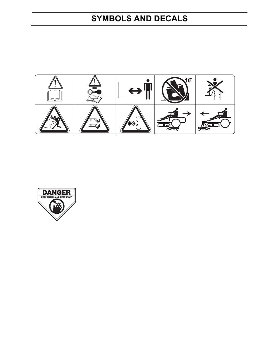 Safety instructions, Symbols and decals | Yazoo/Kees ZEKH52240 User Manual | Page 8 / 80