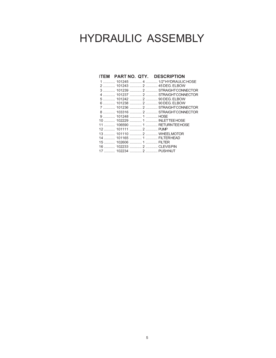 Hydraulic assembly | Yazoo/Kees KHKW48171 User Manual | Page 5 / 24