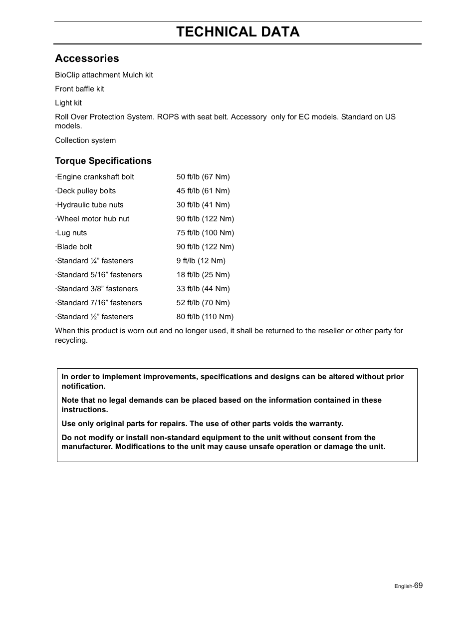Technical data, Accessories | Yazoo/Kees ZVKH61273  EN User Manual | Page 71 / 84