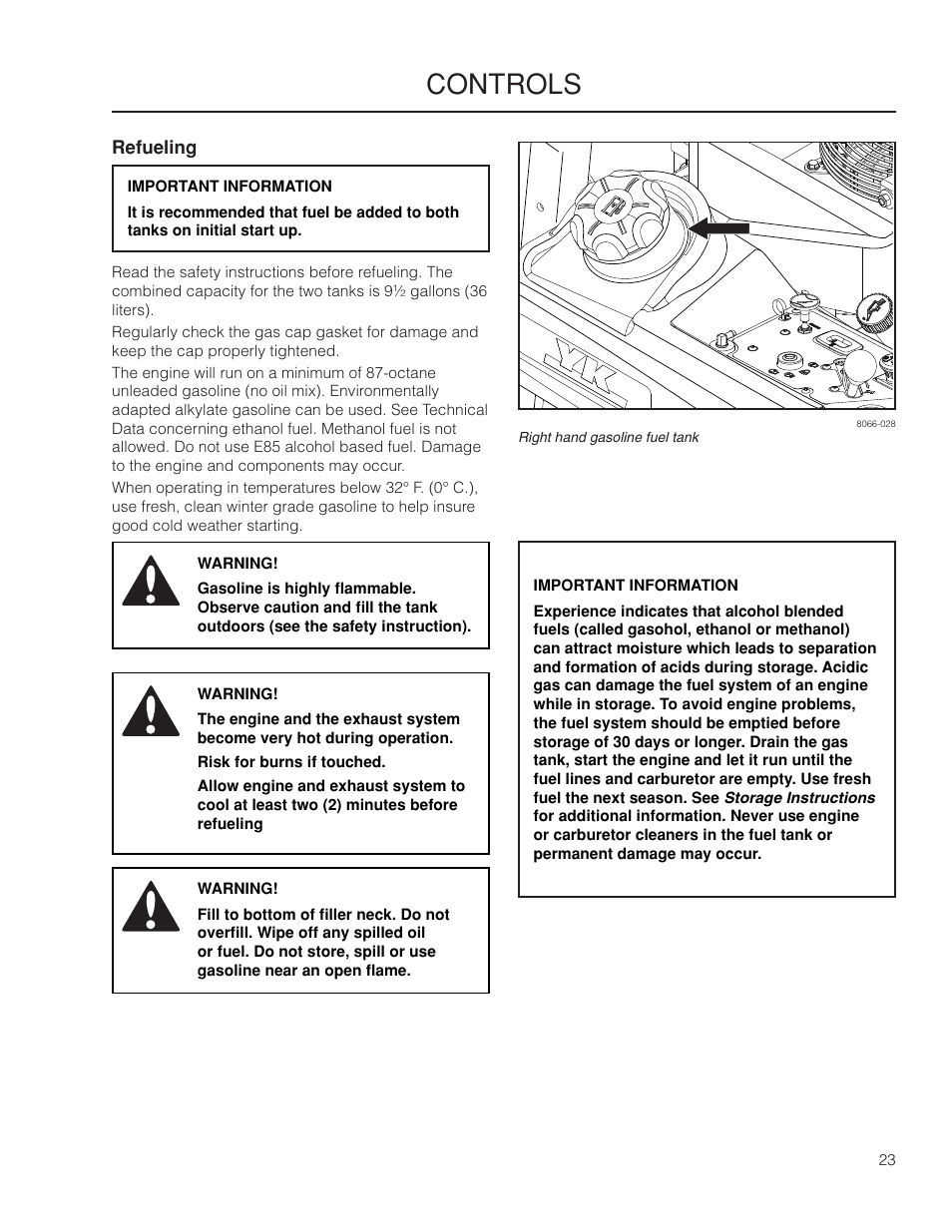 Refueling, Controls | Yazoo/Kees ZMKW 5222 User Manual | Page 23 / 64