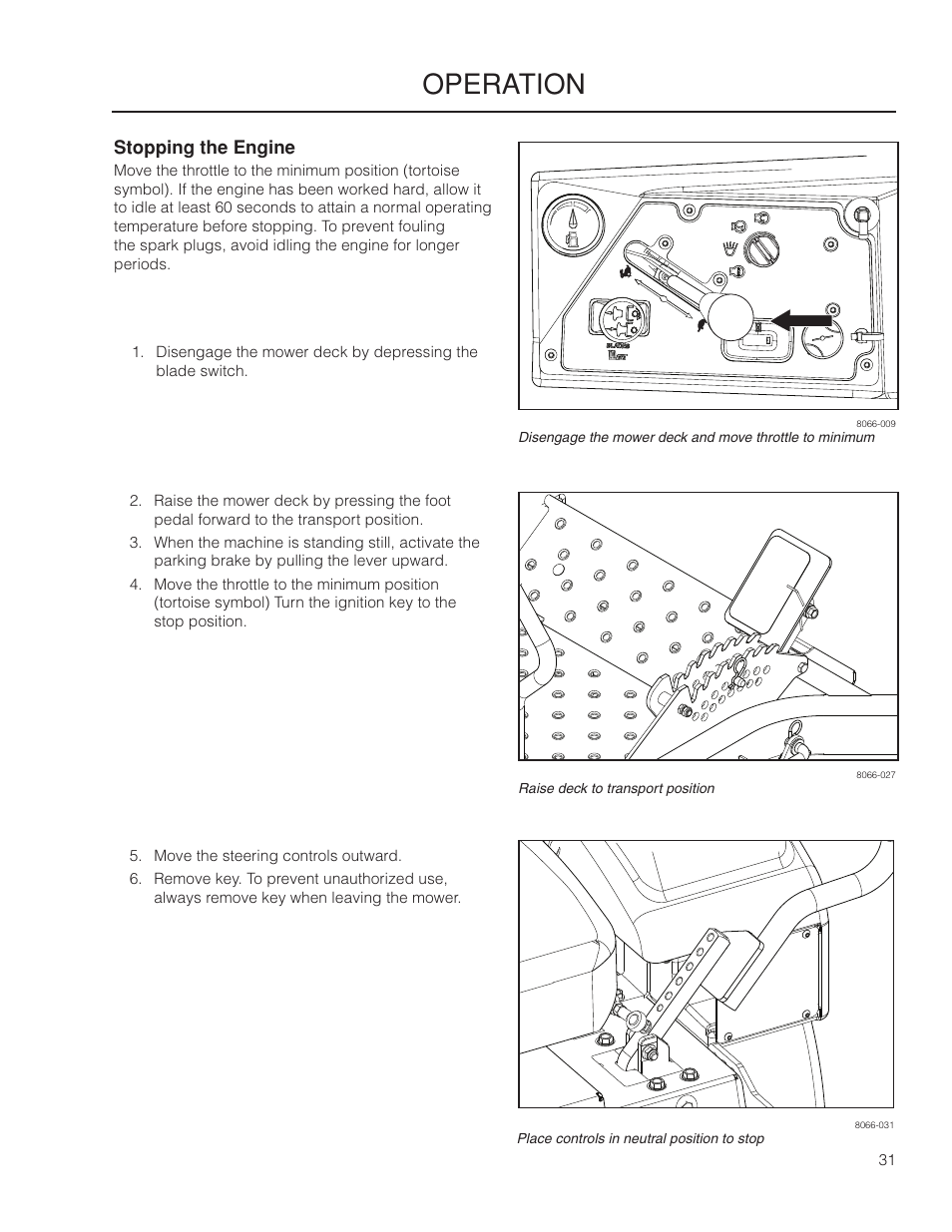 Stopping the engine, Operation | Yazoo/Kees ZMKW 5222 User Manual | Page 31 / 64