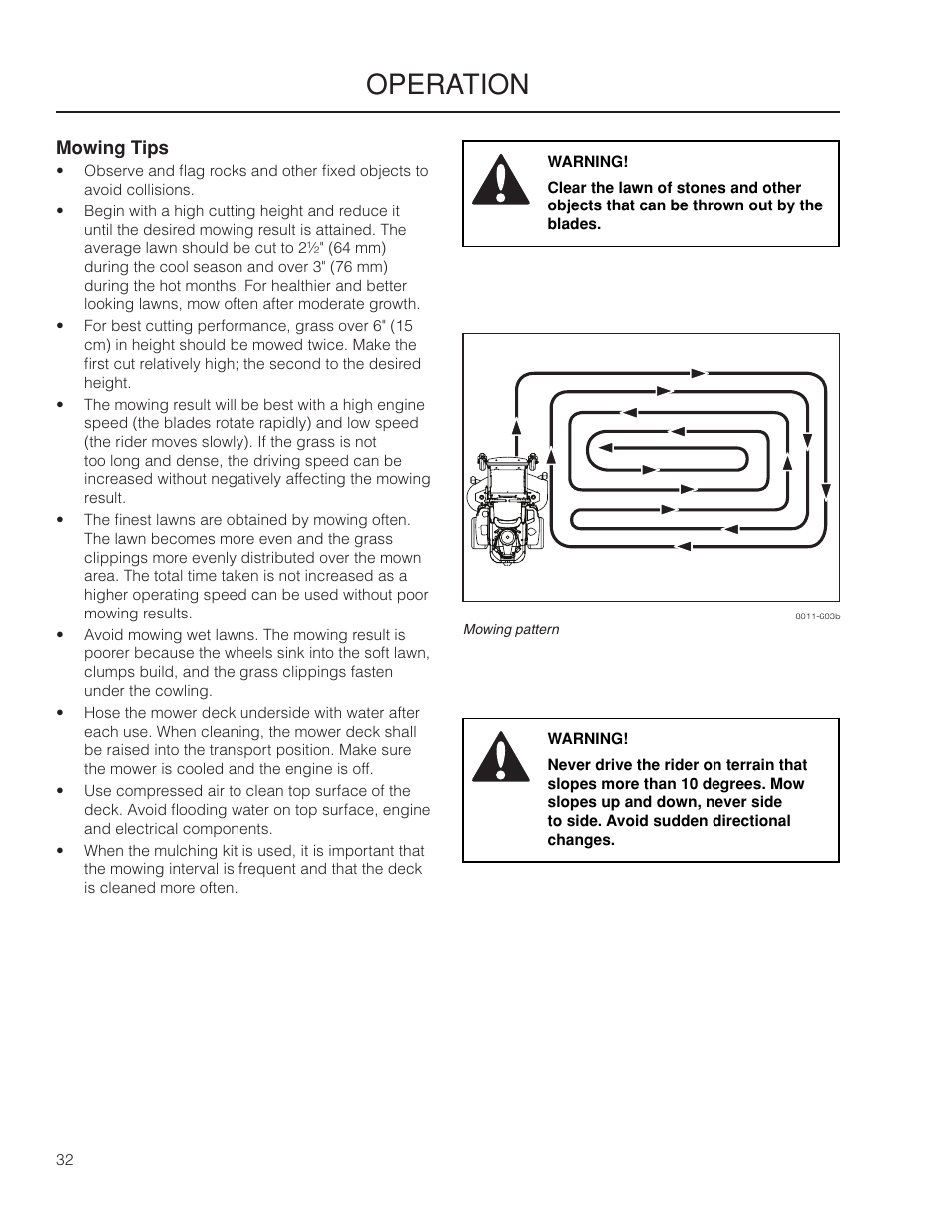 Mowing tips, Operation | Yazoo/Kees ZMKW 5222 User Manual | Page 32 / 64