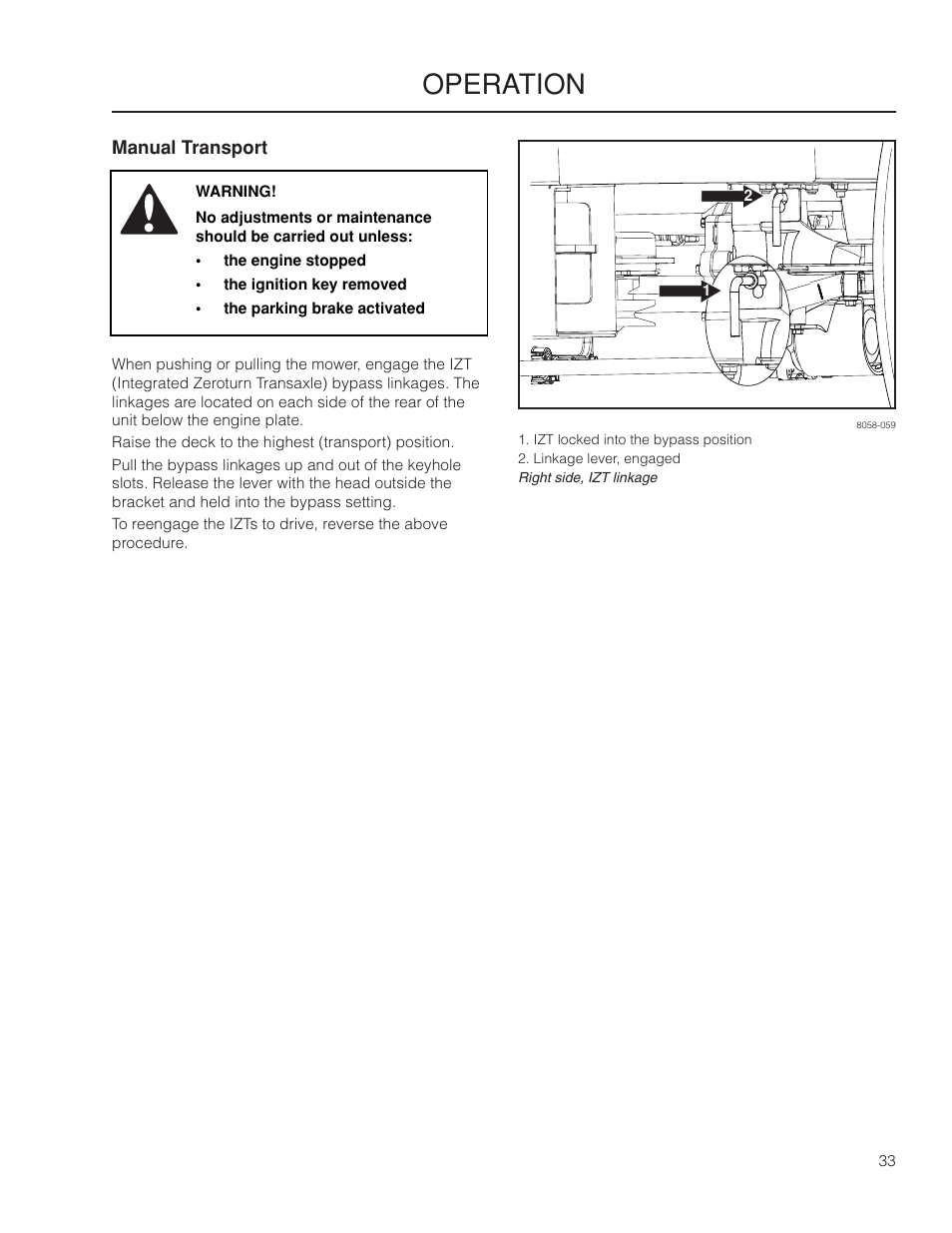 Manual transport, Operation | Yazoo/Kees ZMKW 5222 User Manual | Page 33 / 64