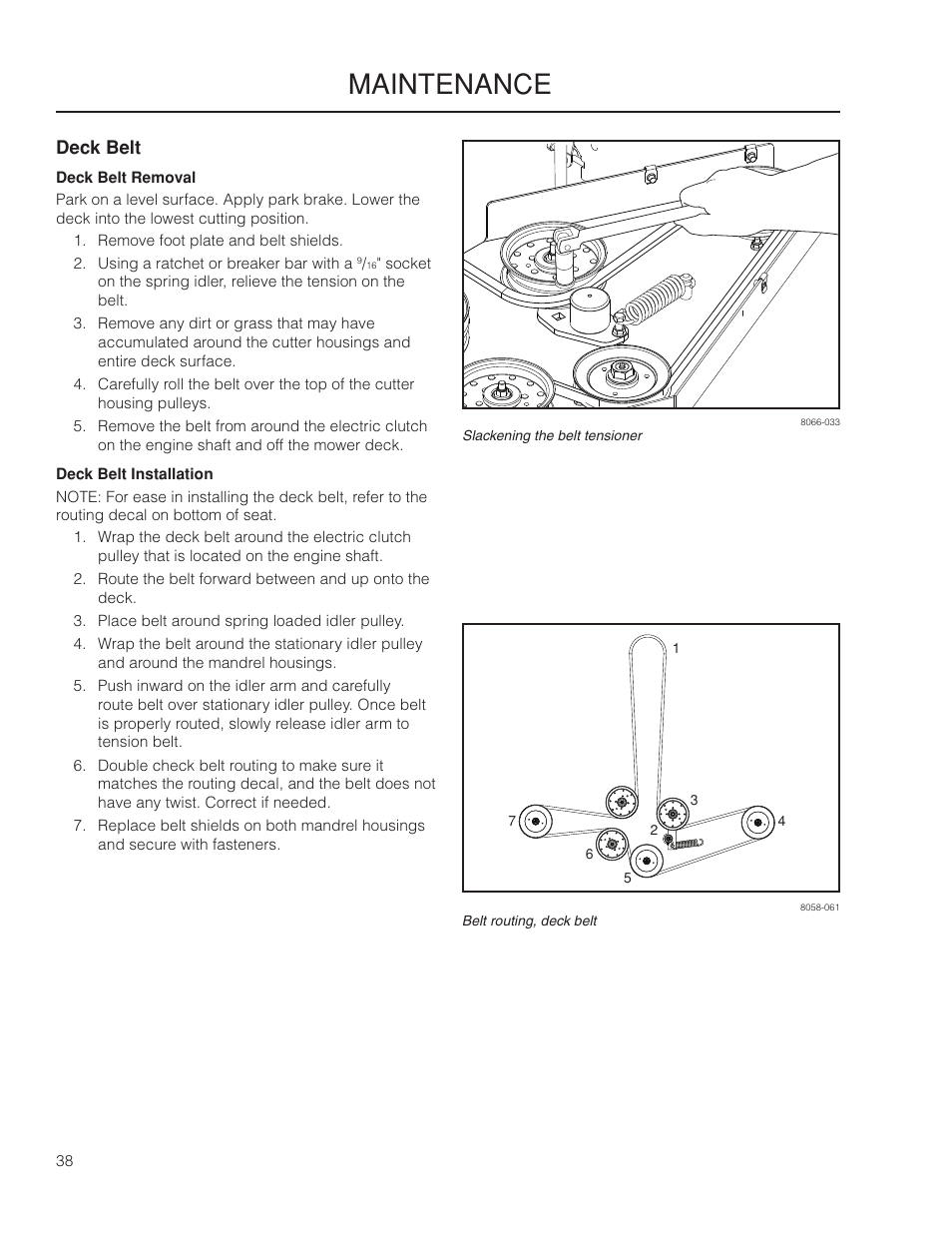 Deck belt, Maintenance | Yazoo/Kees ZMKW 5222 User Manual | Page 38 / 64