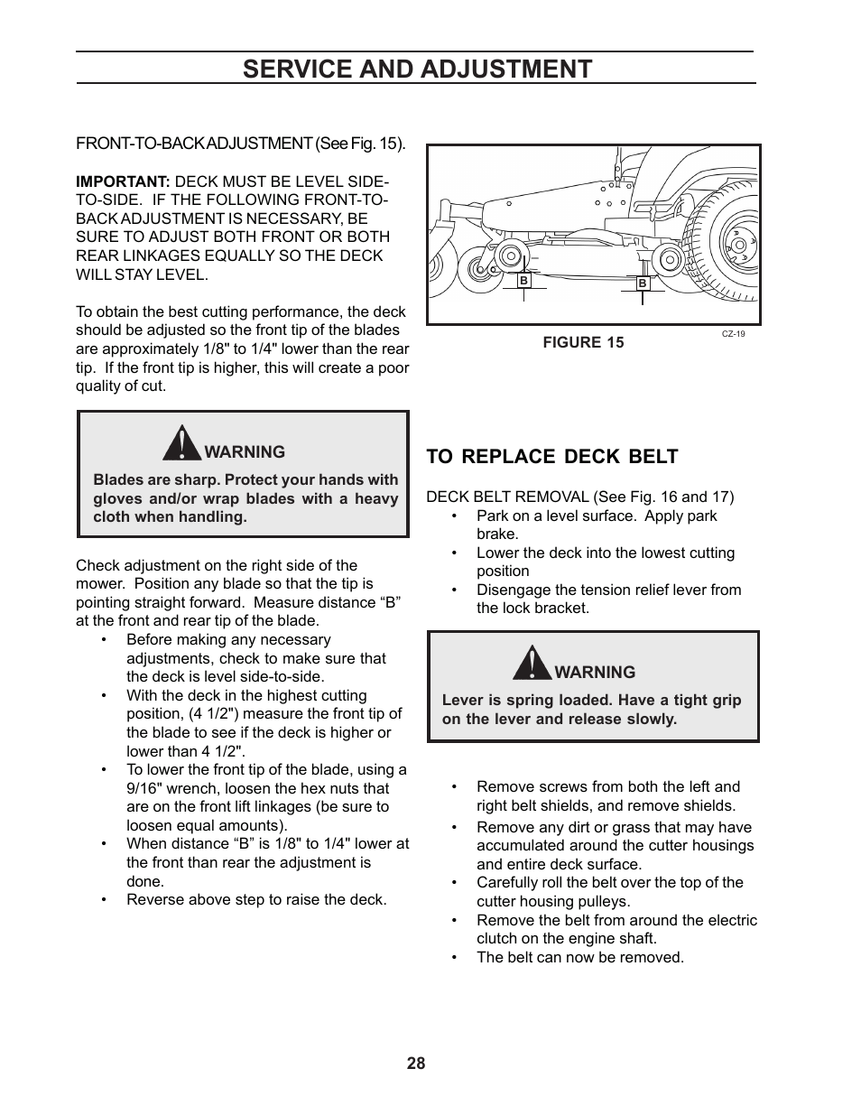 Service and adjustment | Yazoo/Kees ZCBI48181 User Manual | Page 28 / 40