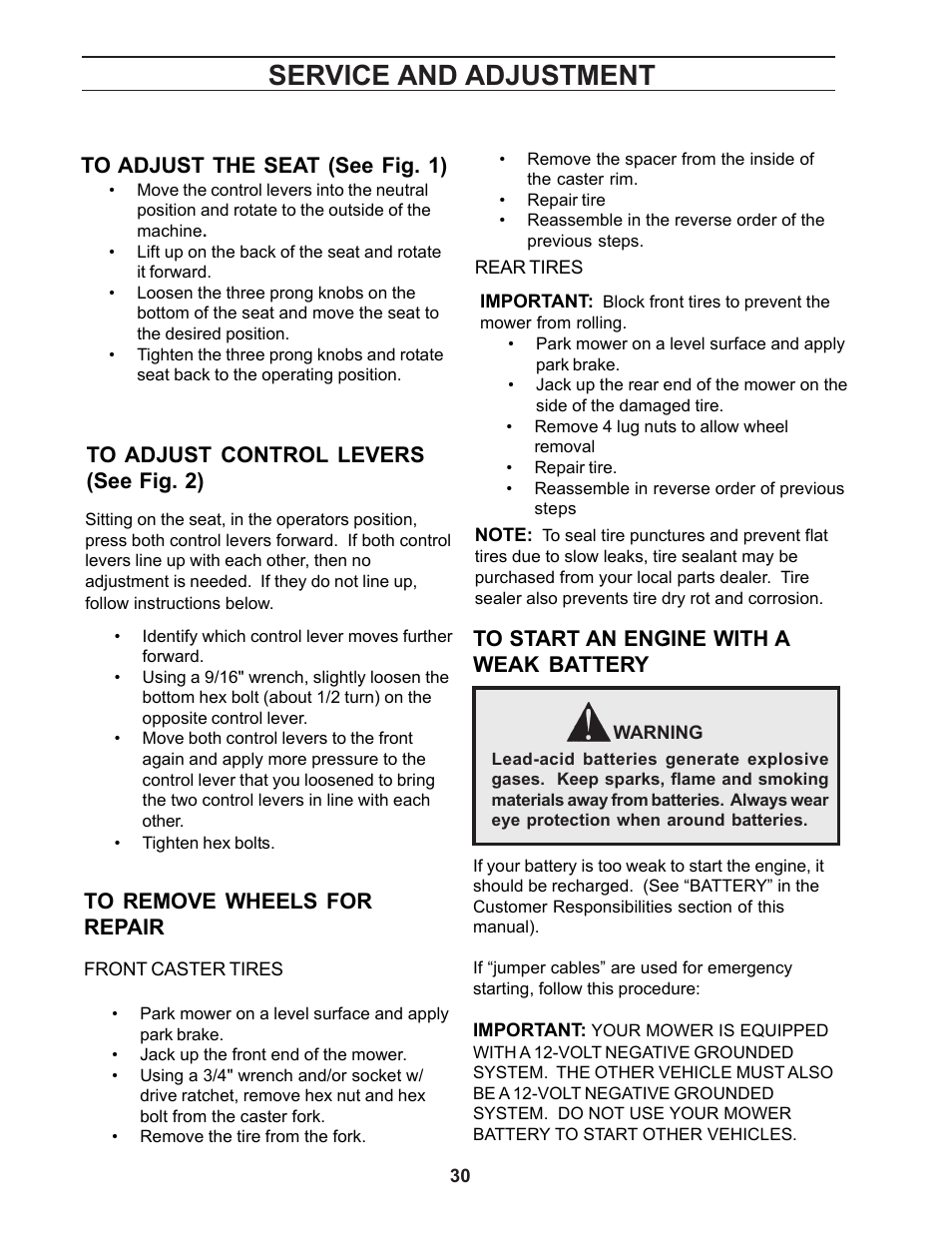 Service and adjustment | Yazoo/Kees ZCBI48181 User Manual | Page 30 / 40