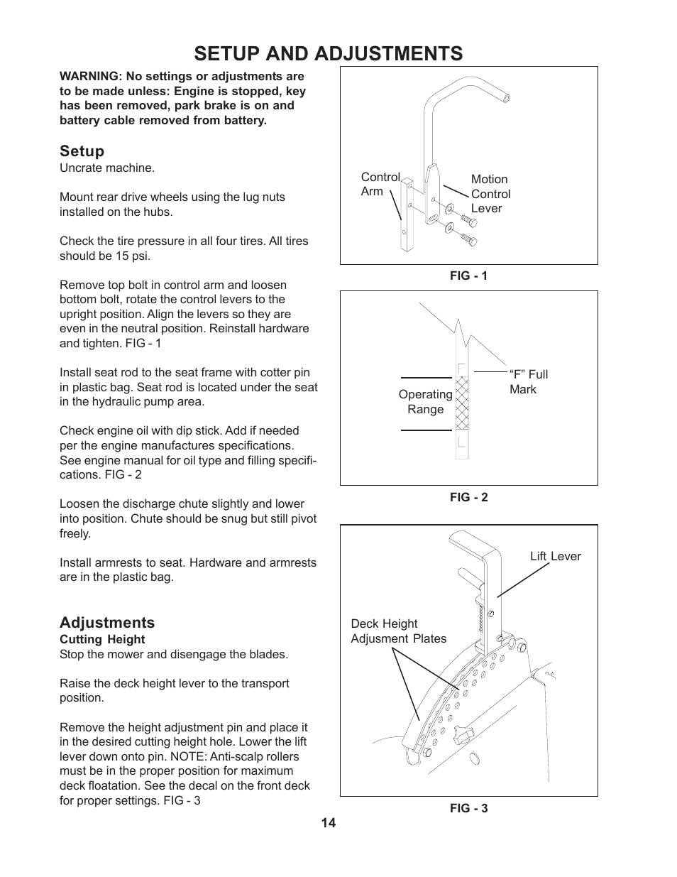 Setup and adjustments | Yazoo/Kees ZMB142180 User Manual | Page 14 / 30