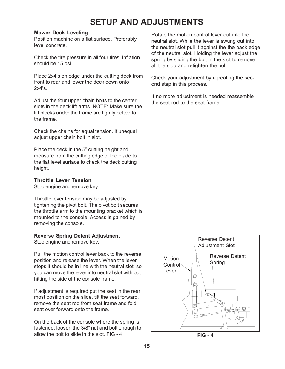 Setup and adjustments | Yazoo/Kees ZMB142180 User Manual | Page 15 / 30