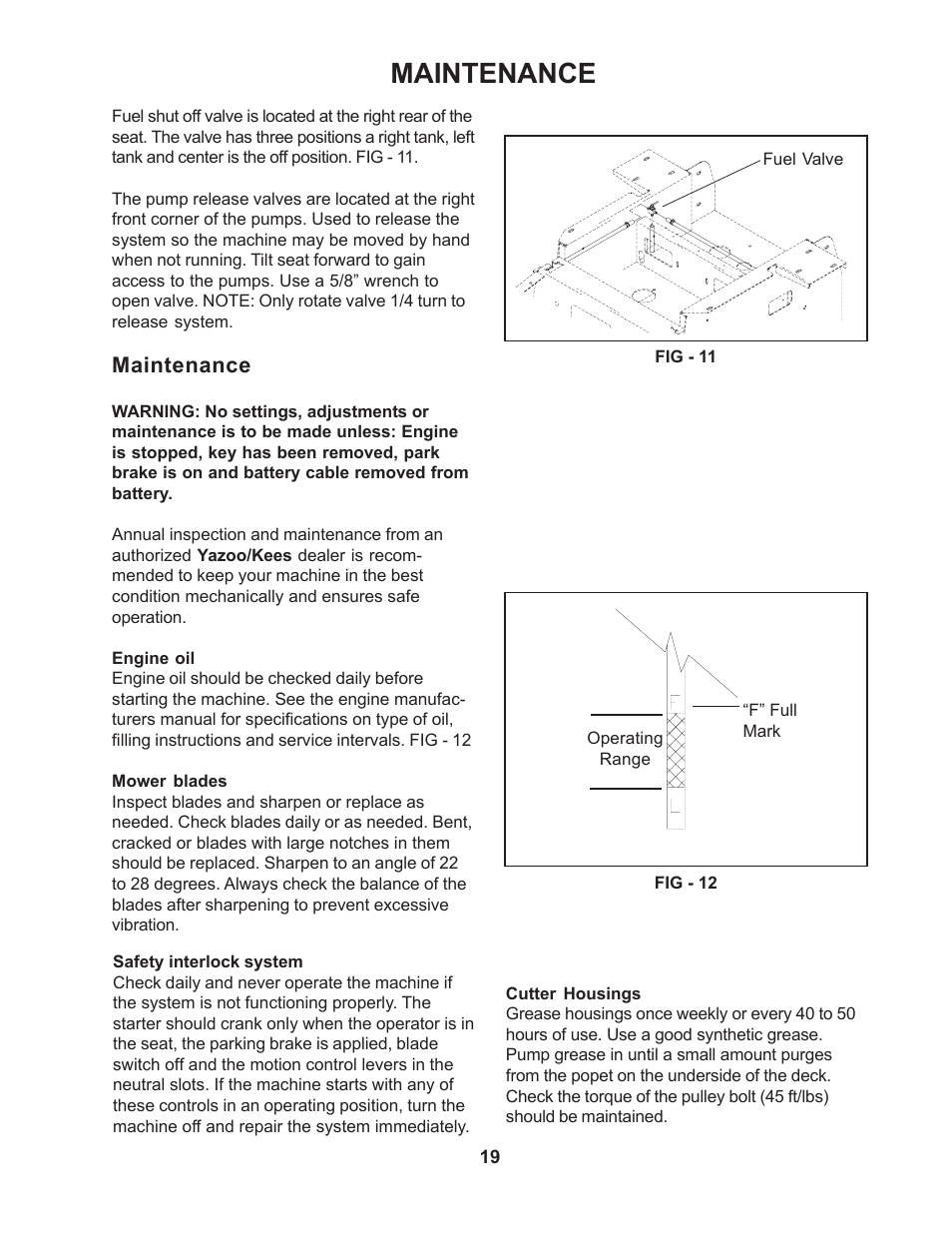 Maintenance | Yazoo/Kees ZMB142180 User Manual | Page 19 / 30