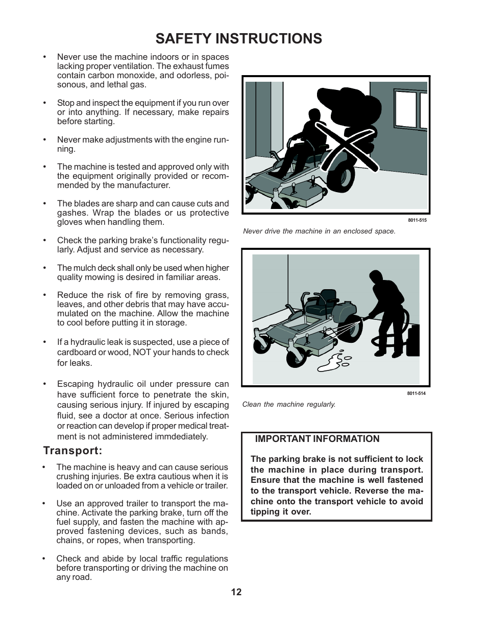 Safety instructions, Transport | Yazoo/Kees ZMBI48181 User Manual | Page 12 / 30