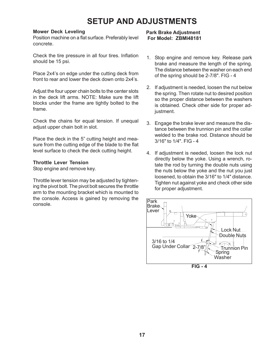 Setup and adjustments | Yazoo/Kees ZMBI48181 User Manual | Page 17 / 30