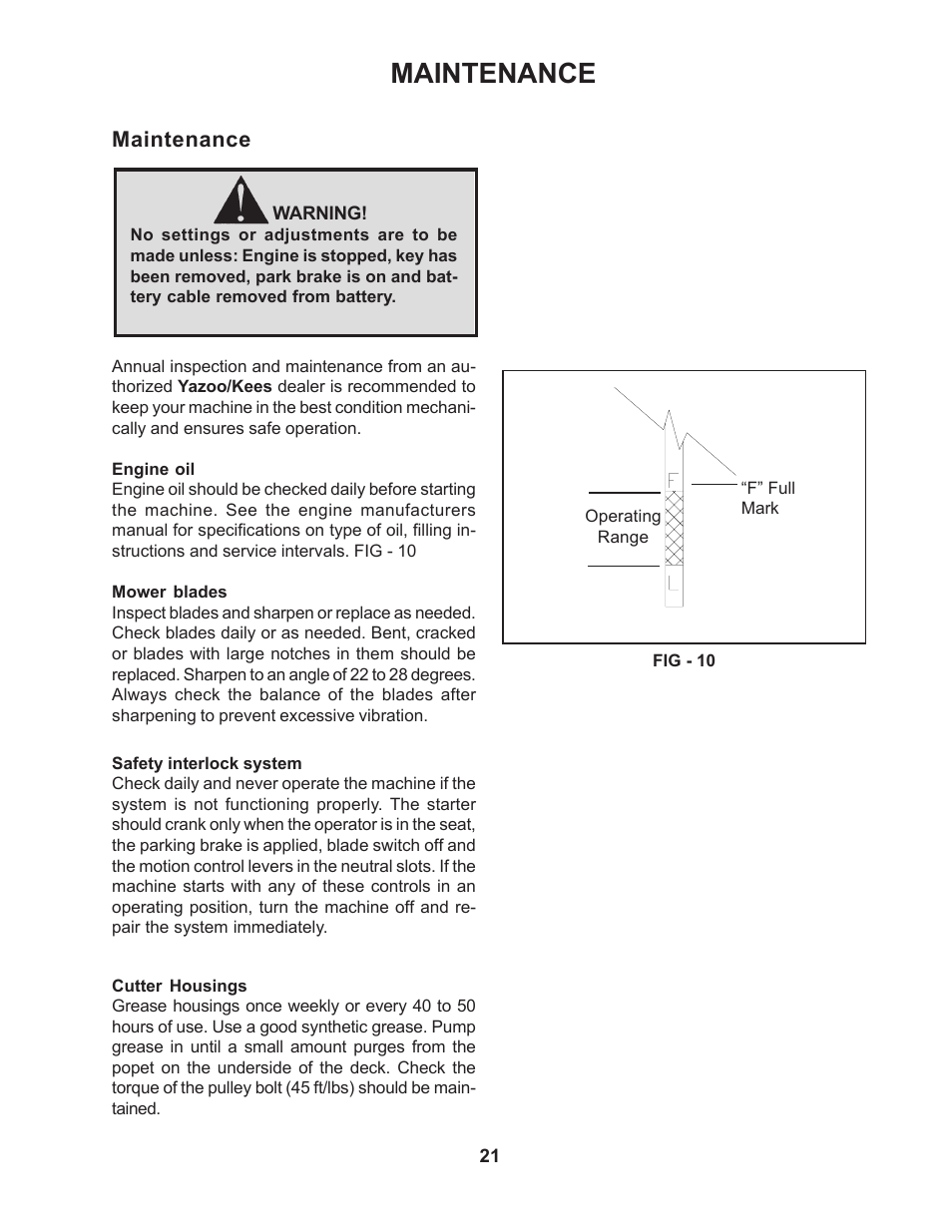 Maintenance | Yazoo/Kees ZMBI48181 User Manual | Page 21 / 30