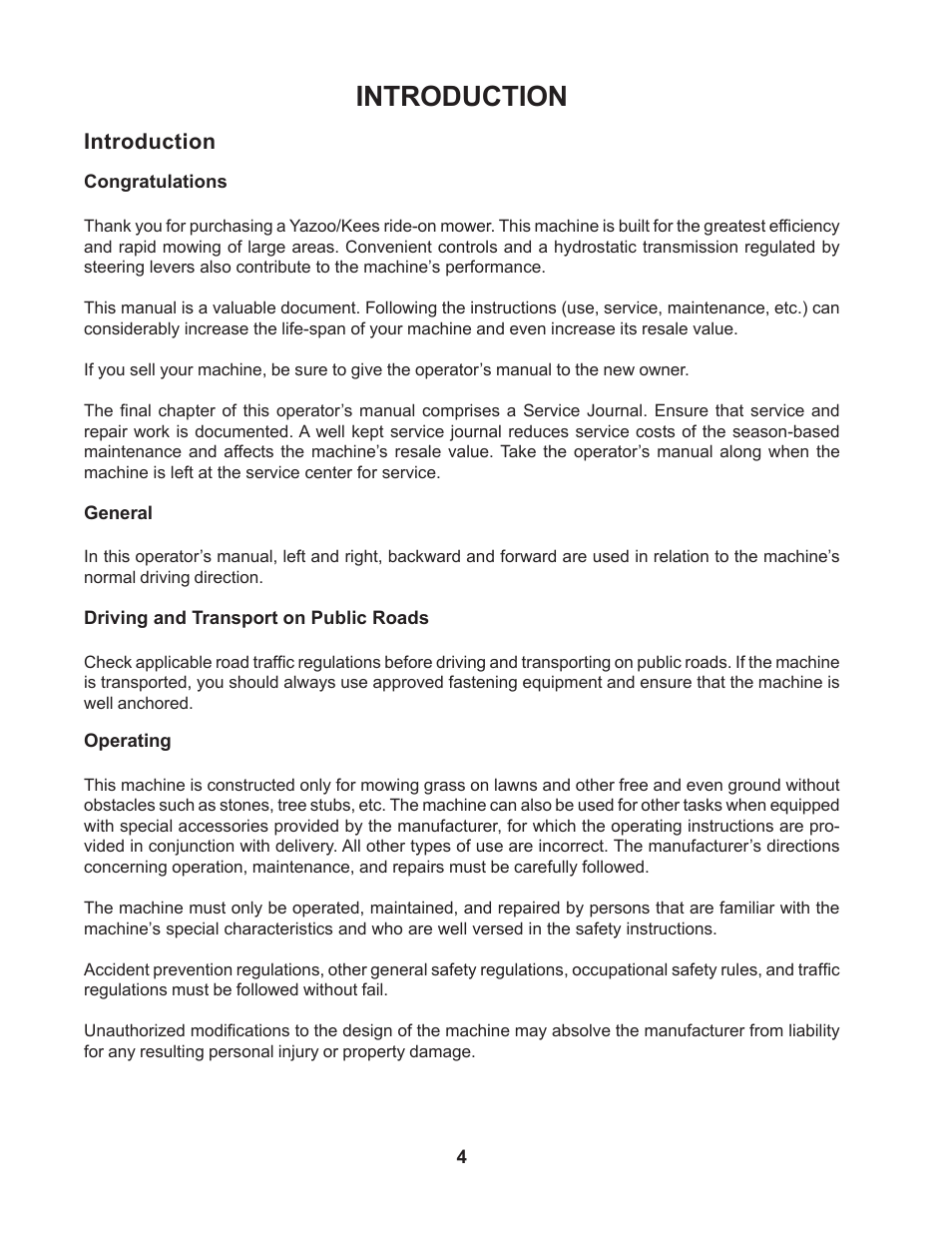 Introduction | Yazoo/Kees ZMBI48181 User Manual | Page 4 / 30