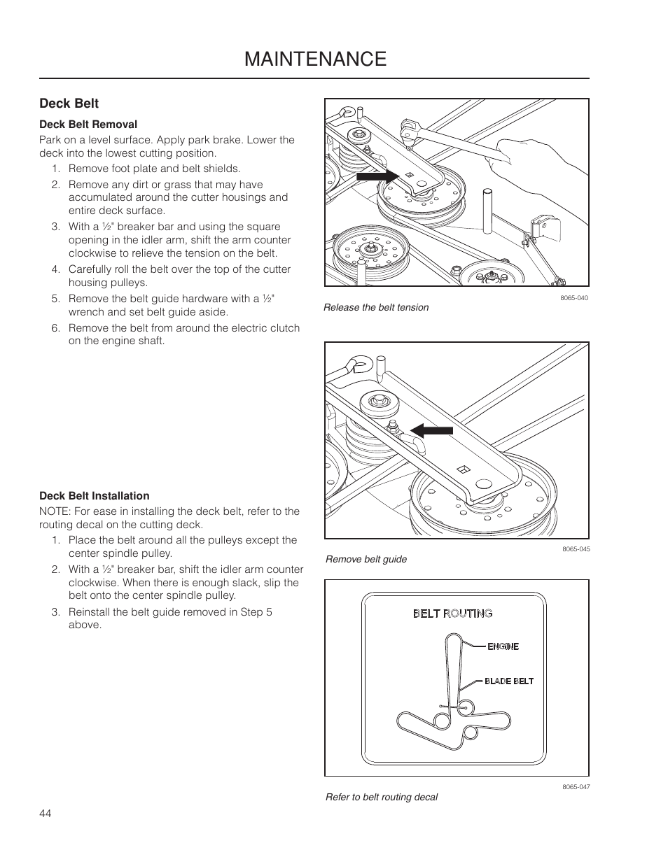 Deck belt, Maintenance | Yazoo/Kees ZPKW5426 User Manual | Page 44 / 72