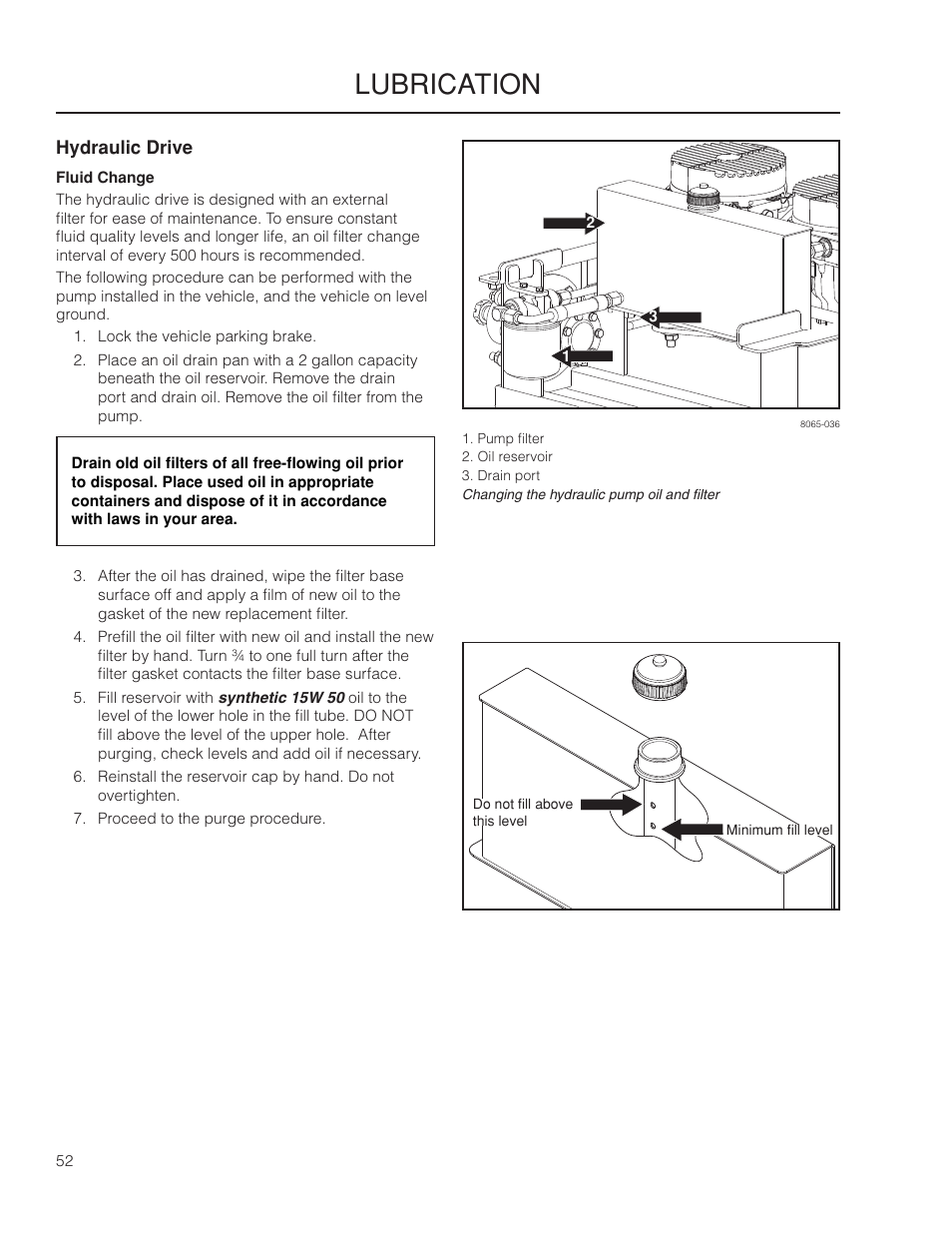 Hydraulic drive, Fluid change, Lubrication | Yazoo/Kees ZPKW5426 User Manual | Page 52 / 72