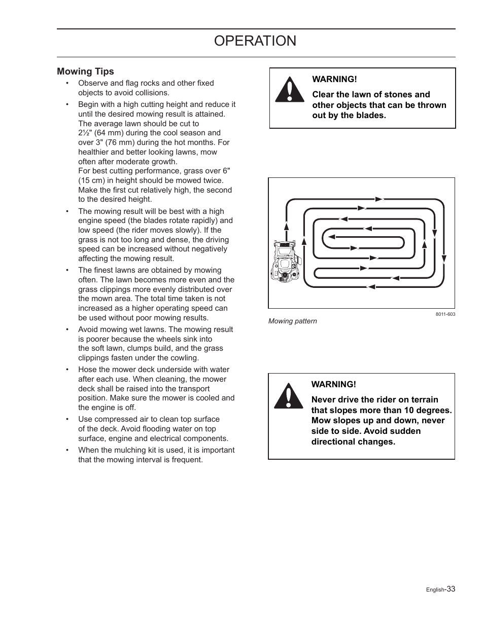 Mowing tips, Operation | Yazoo/Kees ZELKH61250 User Manual | Page 33 / 76
