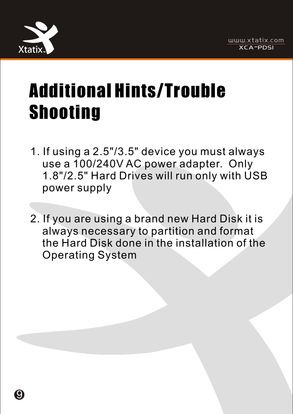 Т³гж 10, Additional hints/trouble shooting | Xtatix XCA-PDSI User Manual | Page 10 / 12