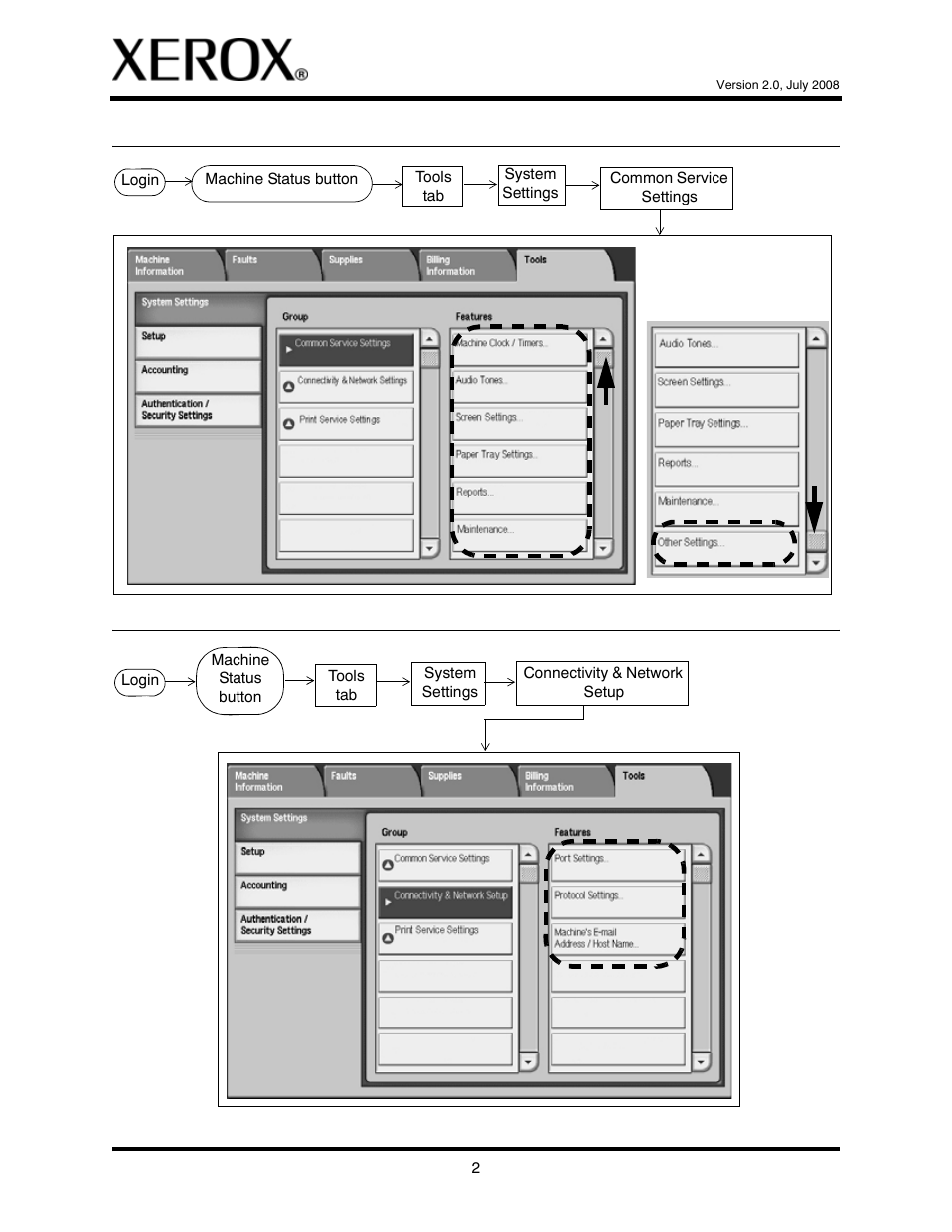 Common service settings, Connectivity & network setup | Xerox 4127 User Manual | Page 2 / 4