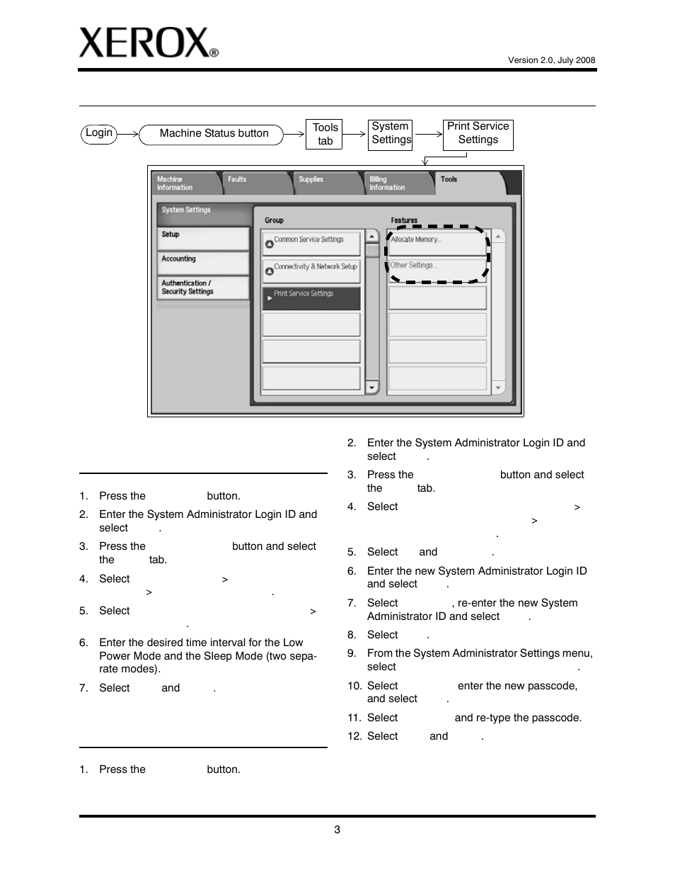 Print service settings, Set/change the power saver time interval | Xerox 4127 User Manual | Page 3 / 4