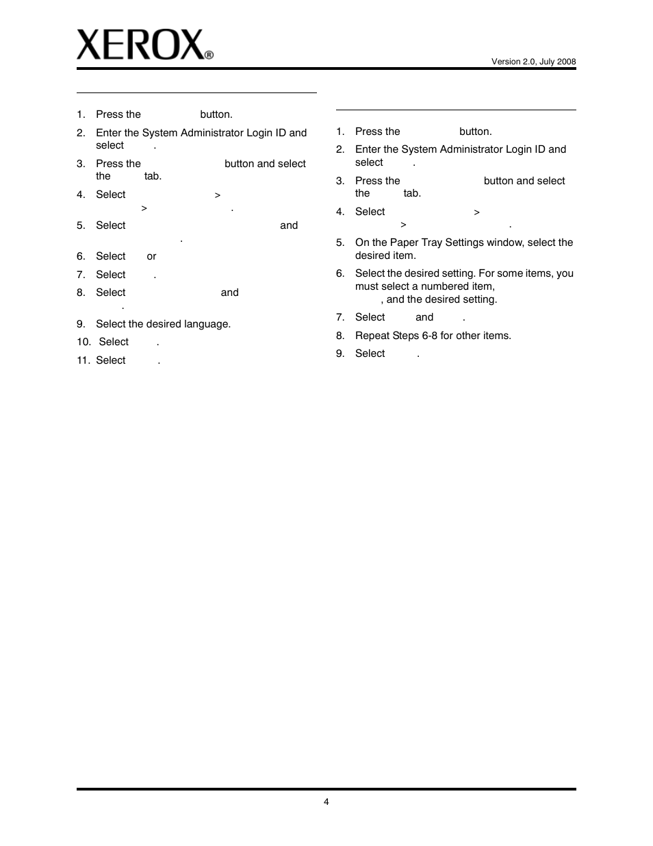 Set/change the screen settings, Set/change the default paper tray attributes | Xerox 4127 User Manual | Page 4 / 4
