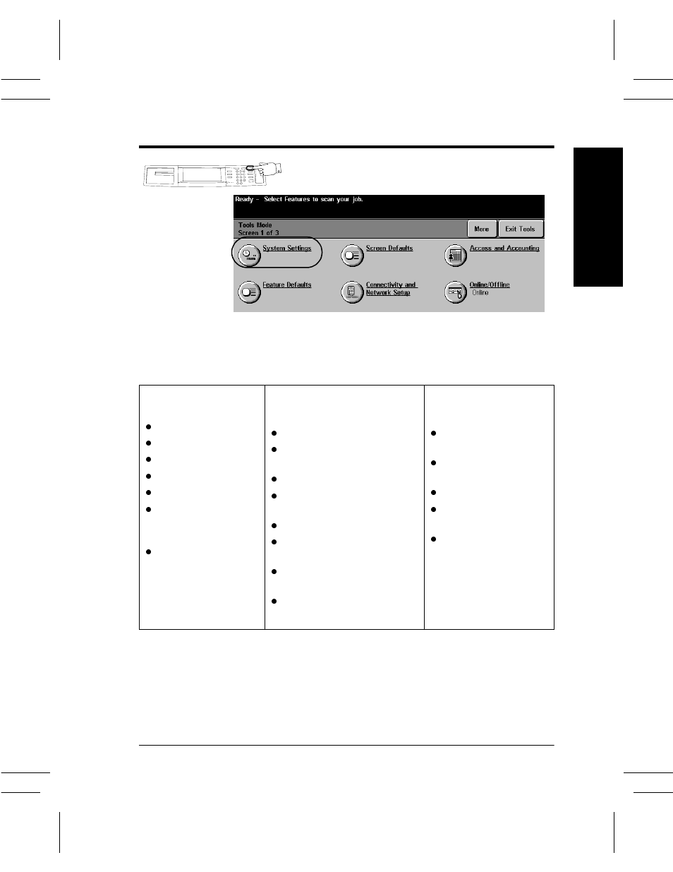 Tools screen 1 - system settings, Tools screen 1 - system settings -3, 10 . too ls tools screen 1 - system settings | Xerox DC User Manual | Page 165 / 352