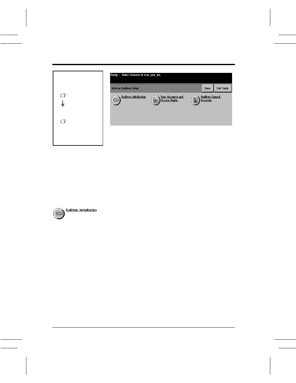 Setting up your internal auditron system, Setting up your internal auditron system -12, Initializing the auditron system -12 | Xerox DC User Manual | Page 238 / 352