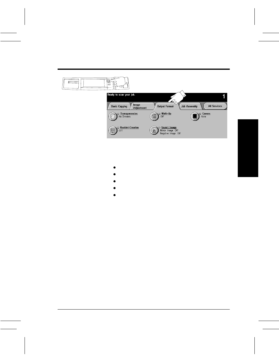 Output format tab, Output format tab -27, Ma k ing c opi es output format tab | Xerox DC User Manual | Page 79 / 352