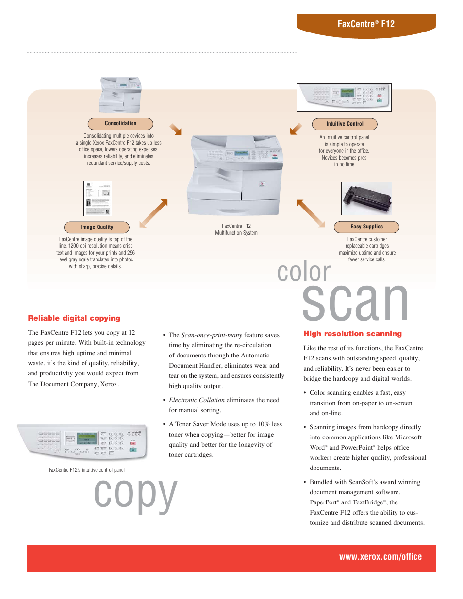 Scan, Copy, Color | Xerox FaxCentre F12 User Manual | Page 3 / 4