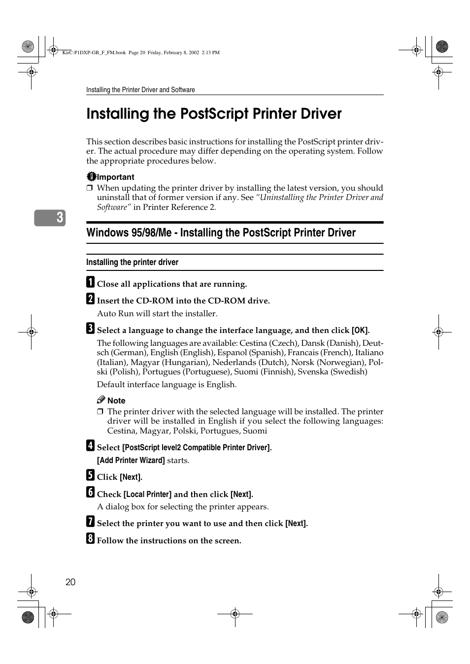 Installing the postscript printer driver, 3installing the postscript printer driver | Xerox 4151 User Manual | Page 28 / 39