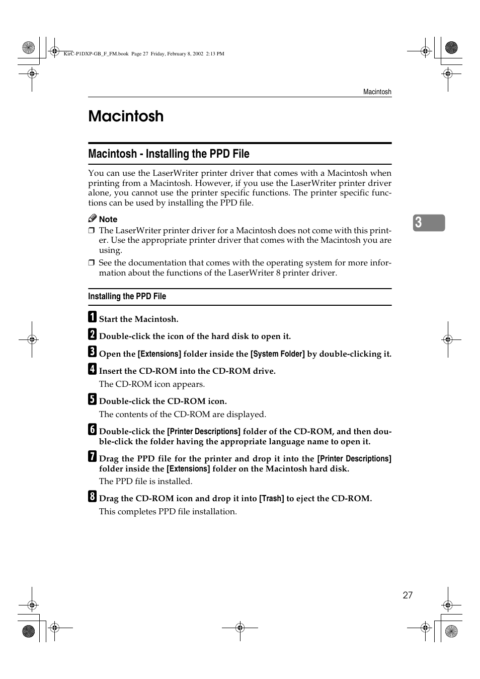 Macintosh, Macintosh - installing the ppd file, 3macintosh | Xerox 4151 User Manual | Page 35 / 39