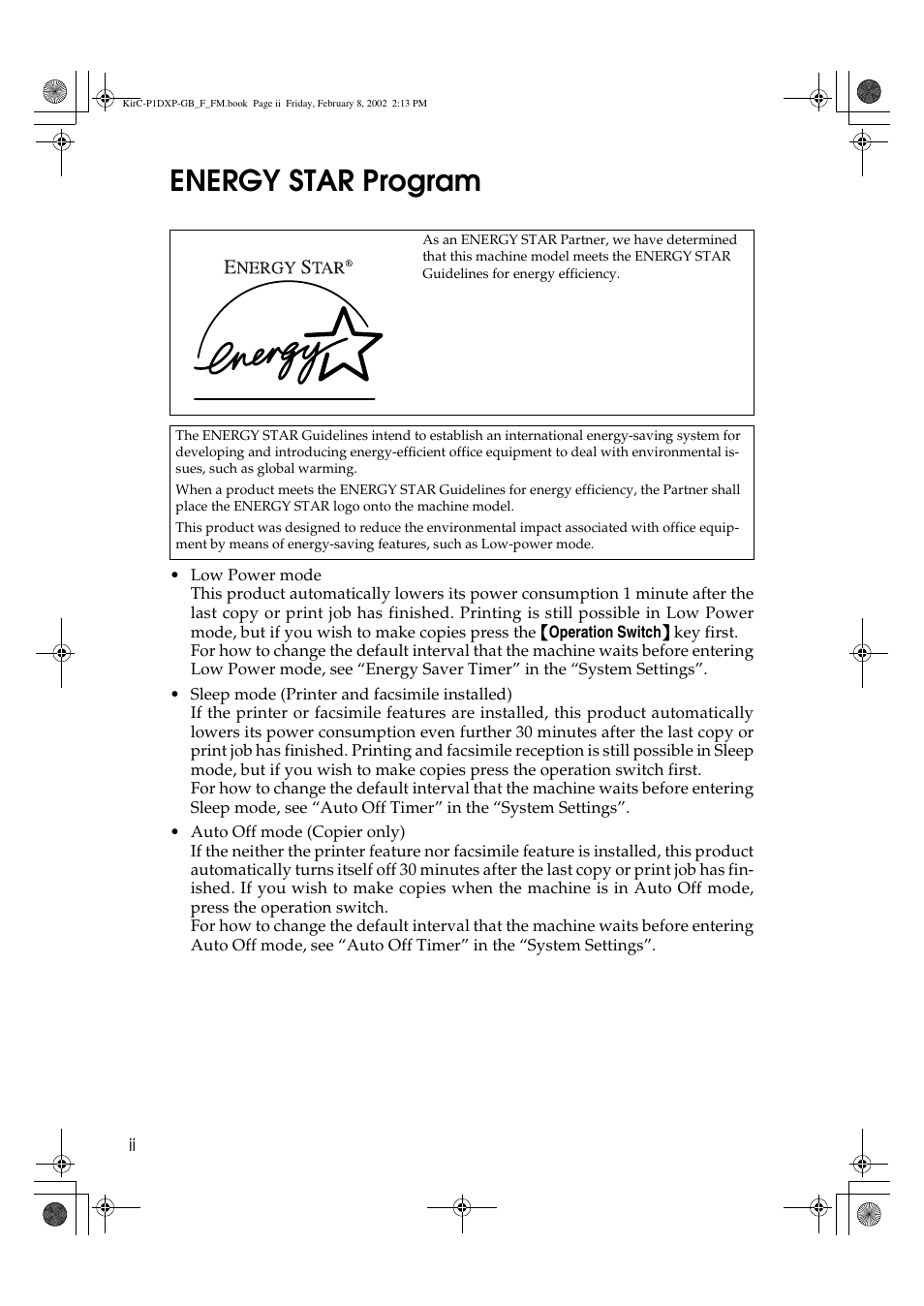 Energy star program | Xerox 4151 User Manual | Page 4 / 39